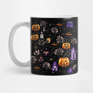 Halloween pumpkin houses and witch's hat design. Boo! Mug